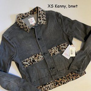 XS Lularoe Kenny denim jacket, grey with leopard trim